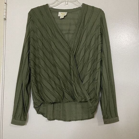 ANTHROPOLOGIE MAEVE GREEN FAUX WRAP V-NECK TOP SIZE XS - Picture 1 of 5